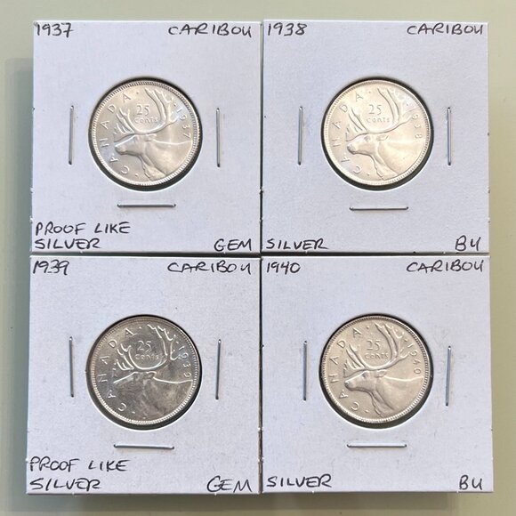 Canada 1937, 1938, 1939 & 1940 Silver 25 Cent Quarters! 4 Coins Total - Picture 1 of 12